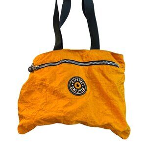 Kipling Orange Nylon Tote Bag With Black Straps & Zip Closure